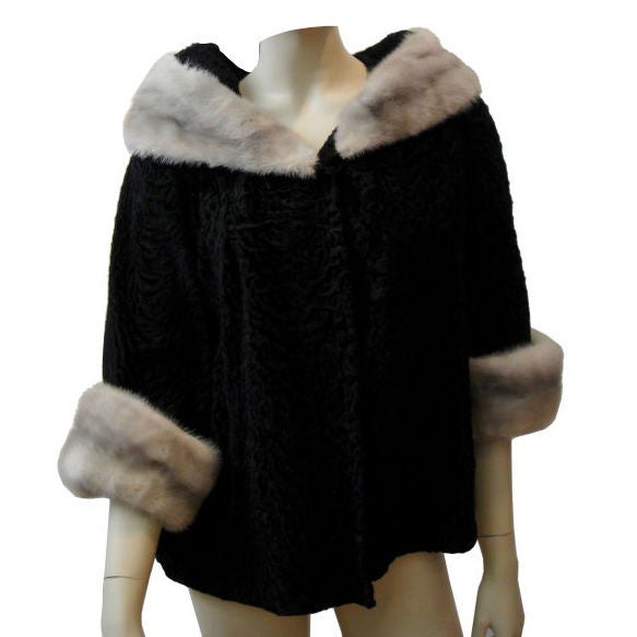 Chic 50's Persian Lamb Cropped Jacket with Silver Mink Trim