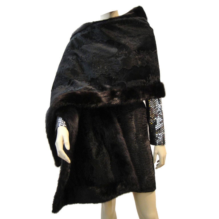 Huge Karakul and Mink Rectangular Wrap