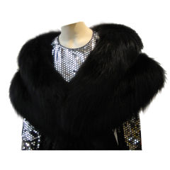 Retro Jet Black Lustrous Fox Fur Stole