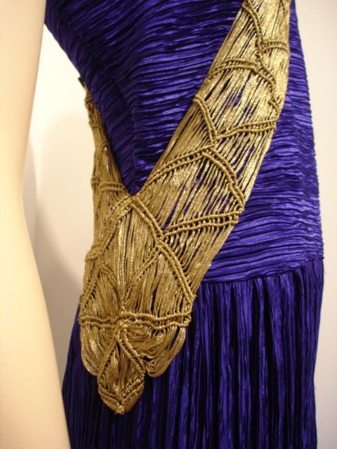 Black 1980s Mary McFadden Purple Silk Pleated Gown