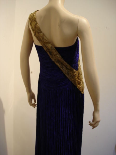 Women's 1980s Mary McFadden Purple Silk Pleated Gown