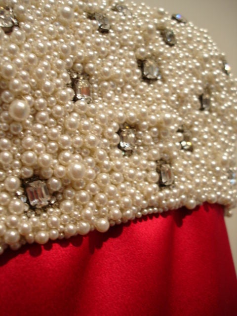 Red 1980s Galanos Extravagantly Beaded Column Dress