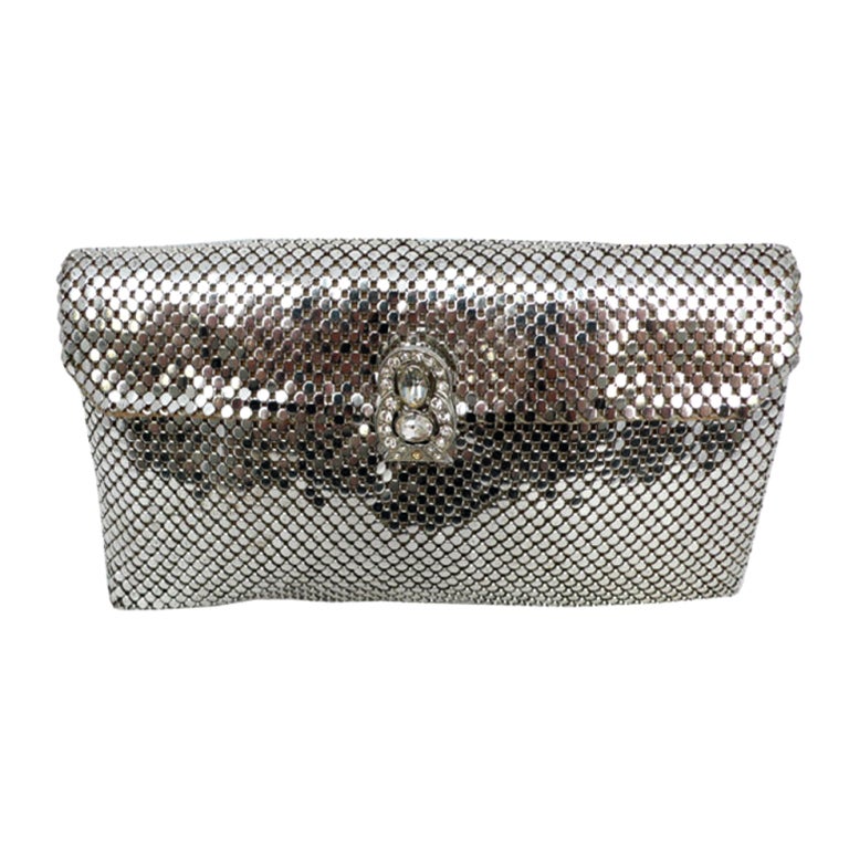 Whiting and Davis Silver metal mesh and Rhinestone Clutch