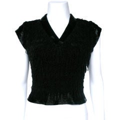 Black Glass and Seed Beadwork V-Neck Blouse