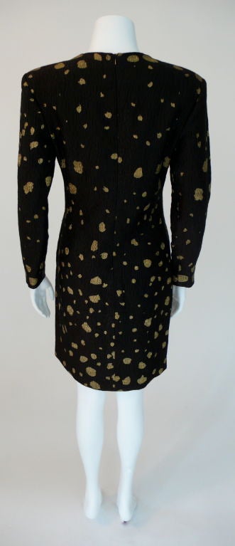 Black Zandra Rhodes Gold Painted Long Sleeve Dress