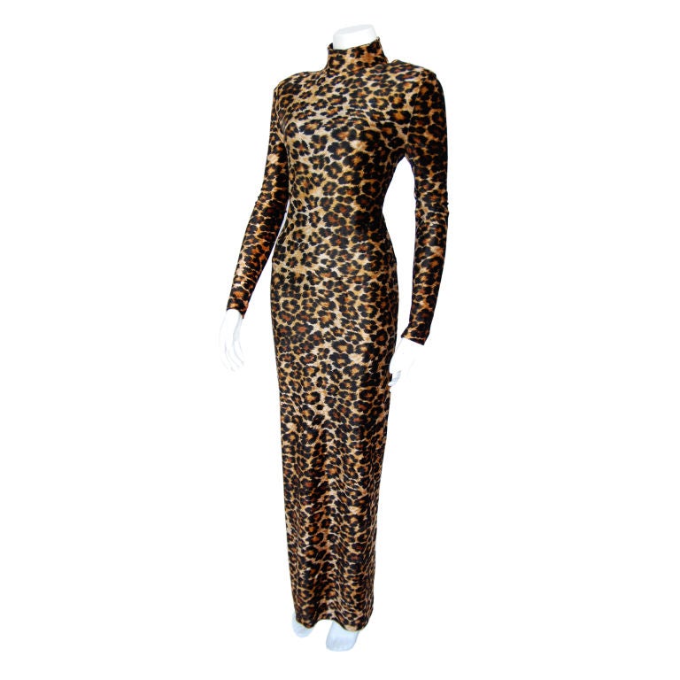 Patrick Kelly Leopard Print Velvet Stretch Dress