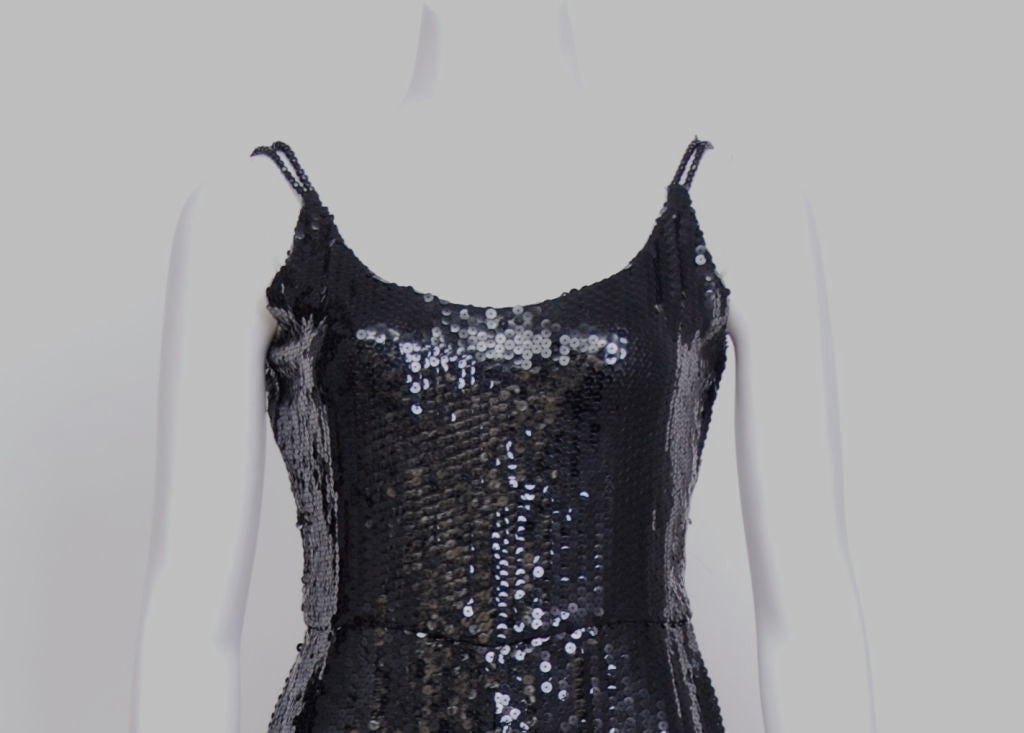 Black Sequin Beaded Spaghetti-Strap Jumpsuit For Sale 1
