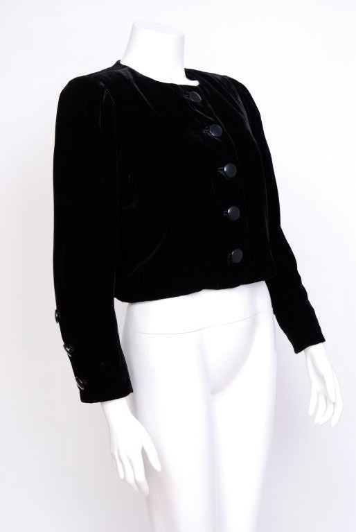 Black Yves Saint Laurent Rive Gauche Cropped Velvet Jacket For Sale