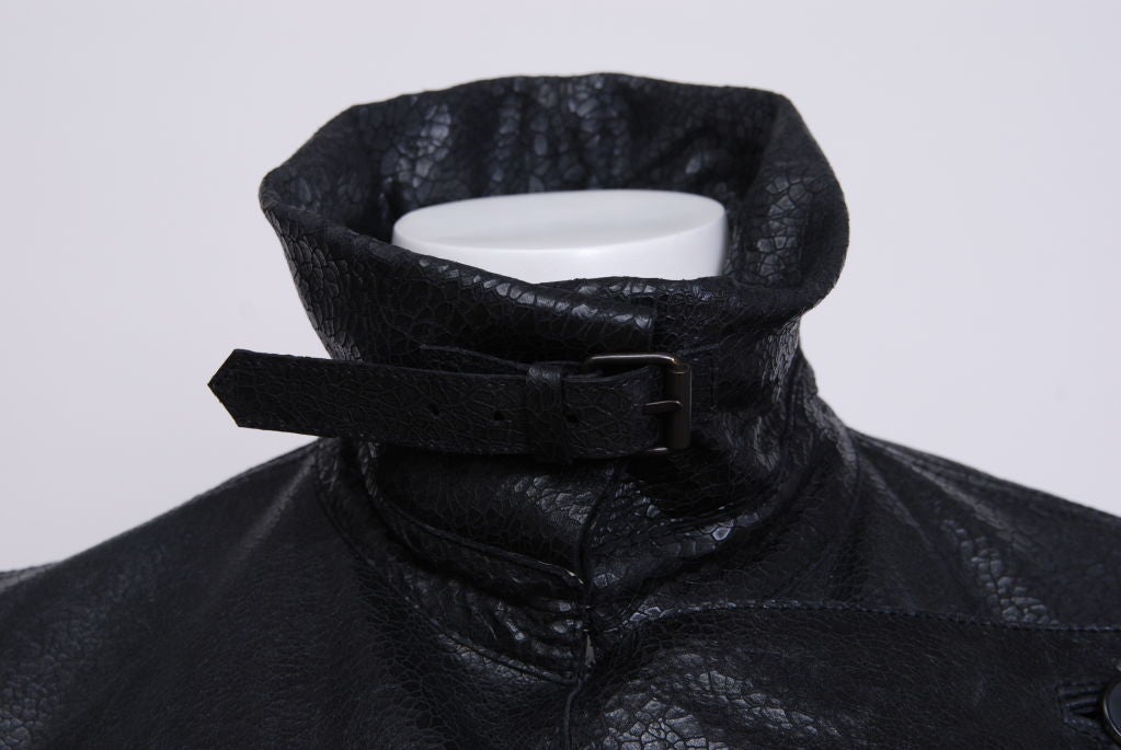 Women's Yves Saint Laurent Rive Gauche Black Cracked Leather Jacket