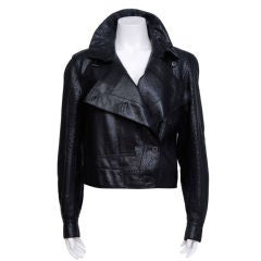 Yves Saint Laurent Rive Gauche Black Cracked Leather Jacket