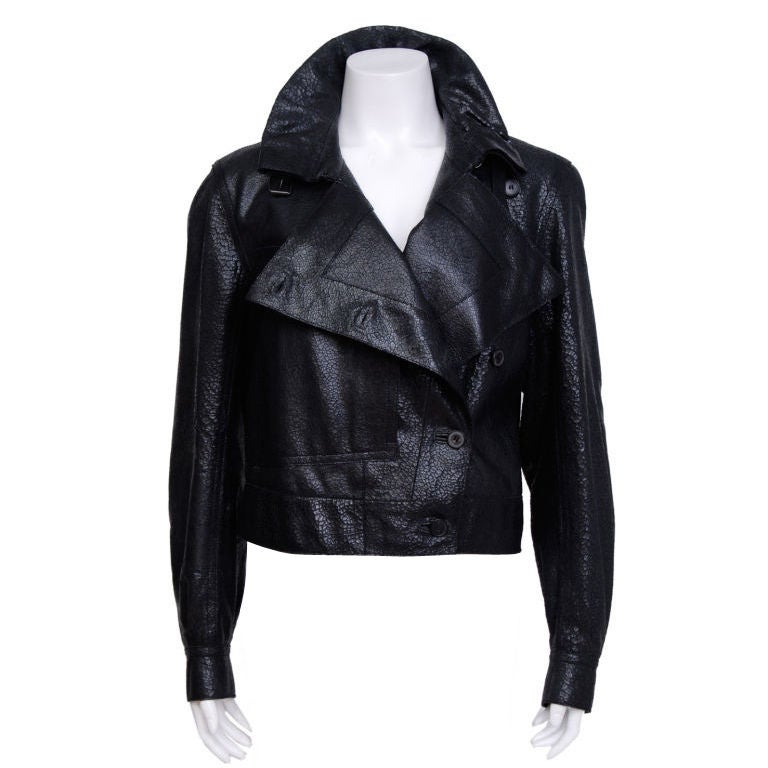 Yves Saint Laurent Rive Gauche Black Cracked Leather Jacket