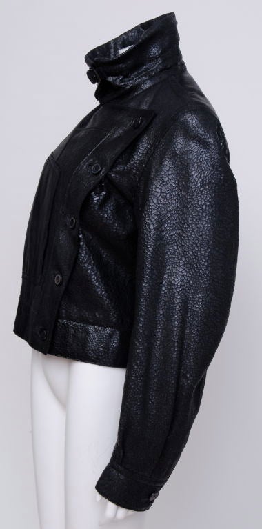 Yves Saint Laurent Rive Gauche Black Cracked Leather Jacket 1