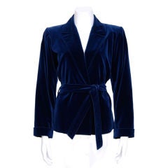 Retro Yves Saint Laurent Rive Gauche Blue Velvet Smoking  Jacket