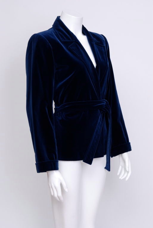 Yves Saint Laurent Rive Gauche Blue Velvet Smoking  Jacket