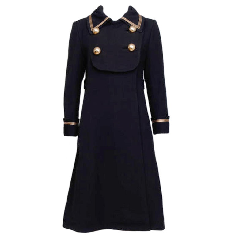 Wool Cloth Navy Coat with Gold Buttons