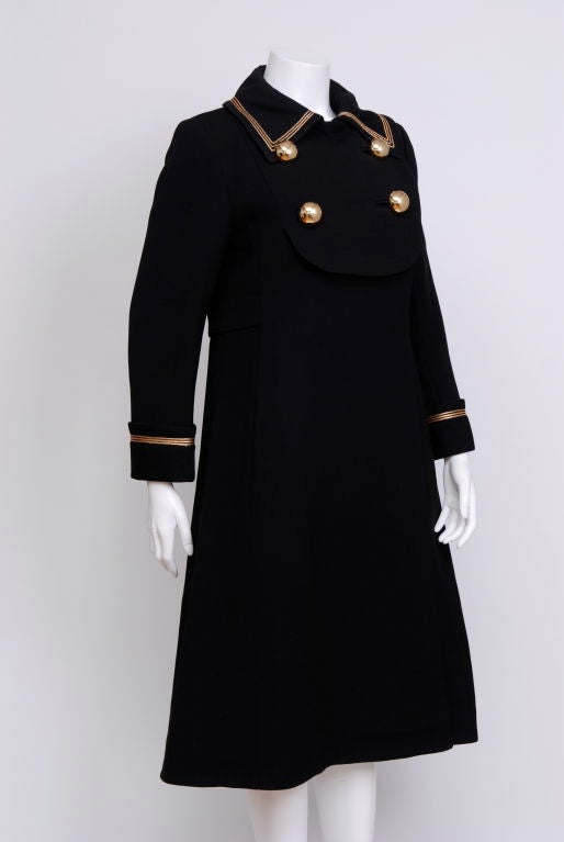 Women's Wool Cloth Navy Coat with Gold Buttons