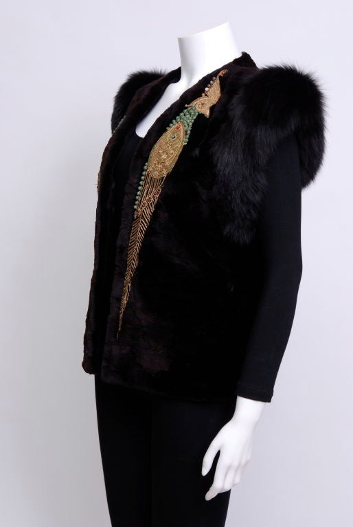 Women's Revillon Sheared Mink Vest with Black Fox Trim