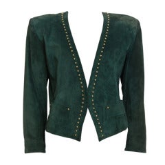 Vintage YSL Forest Green Suede Jacket with Gold Studded Embellishments