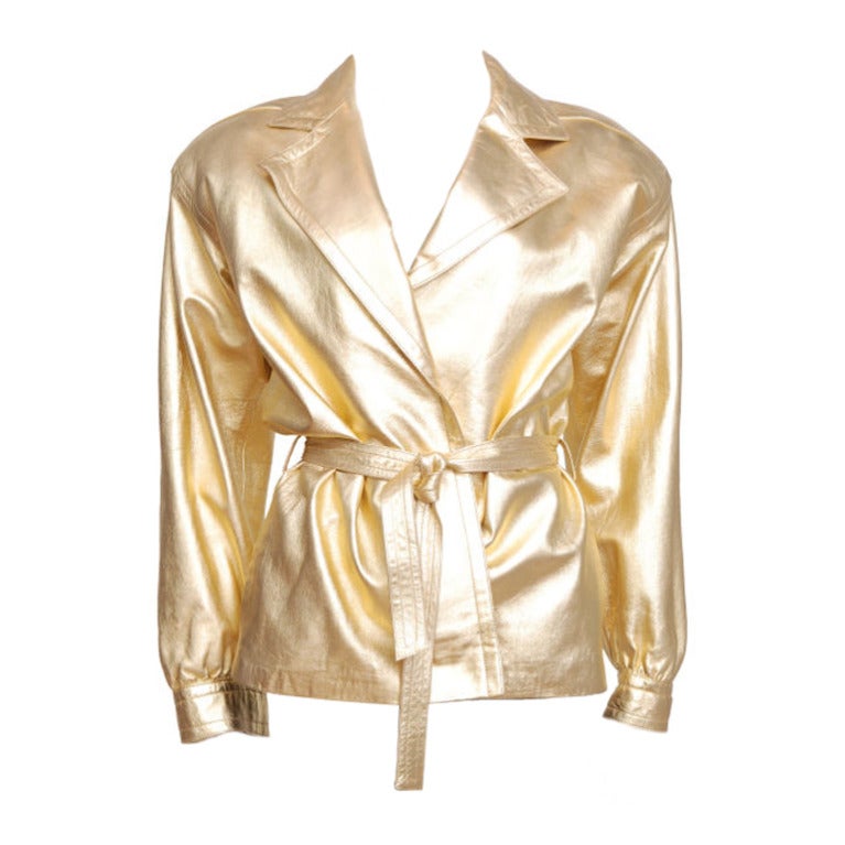 YSL Metallic Gold Leather Jacket For Sale