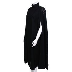 Vintage Woven Wool Black Cape with Black Sequin And Rhinestone Applique