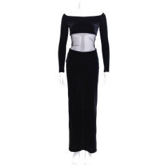 Vintage Thierry Mugler Black Velvet Dress with Mesh Cut Out