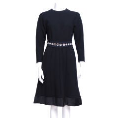 Pauline Trigere Silk Crepe Dress with Mirrored Belt