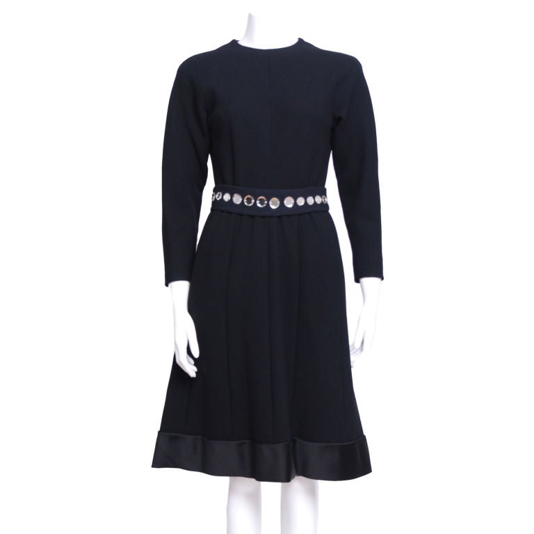 Pauline Trigere Silk Crepe Dress with Mirrored Belt For Sale