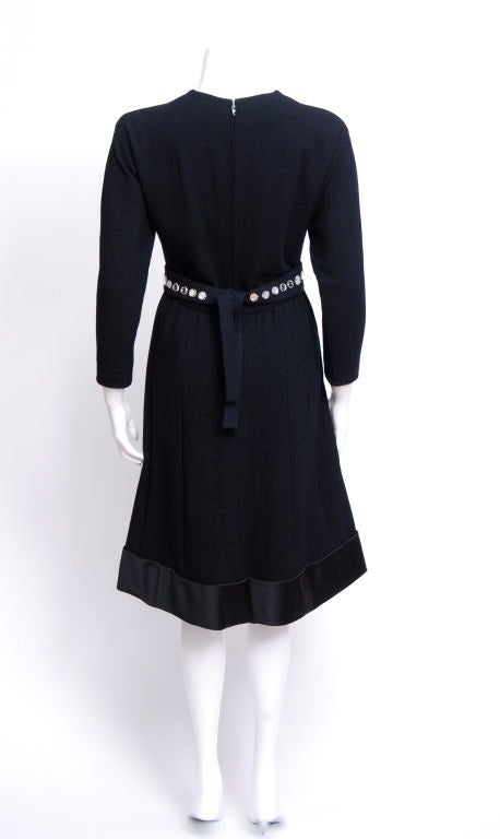 Black Pauline Trigere Silk Crepe Dress with Mirrored Belt For Sale