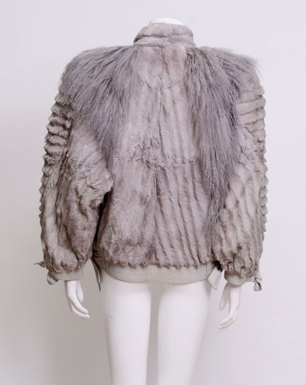 Gray Adolfo Sheared Beaver and Mongolian Lamb Fur Jacket For Sale