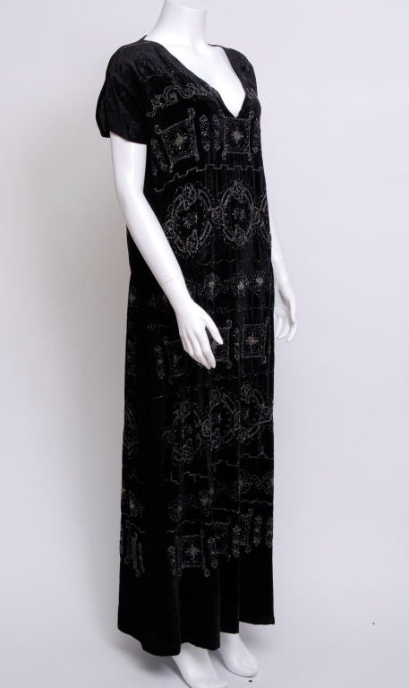 Black Silk Velvet Crytal Jet and Gunmetal Beaded Dress