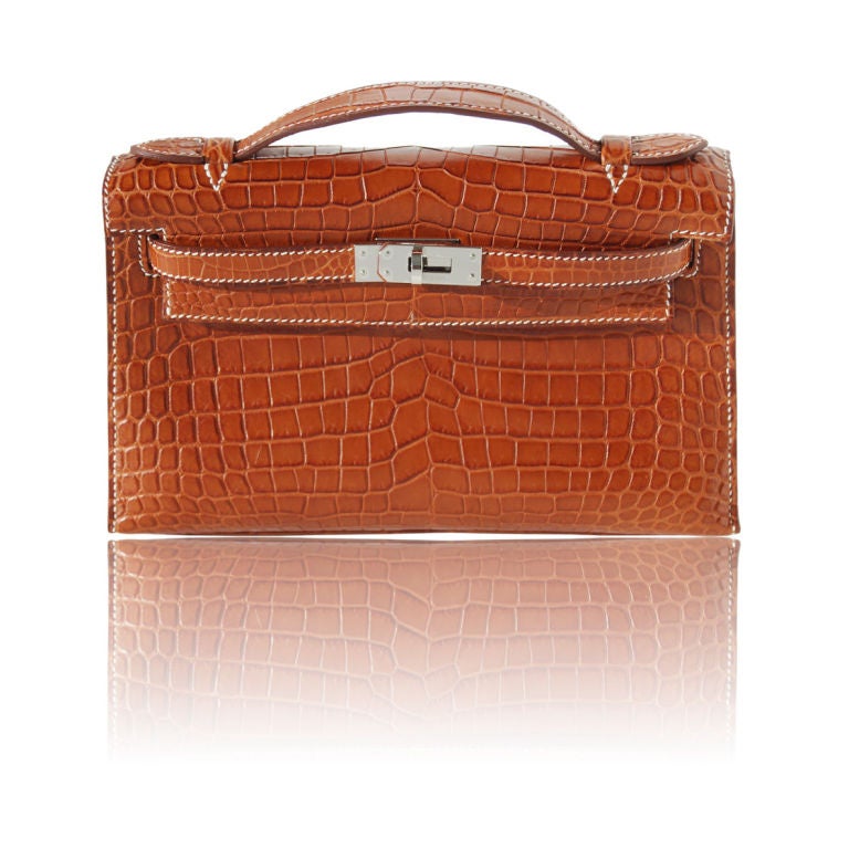 Hermes Matte Fauve Niloticus Crocodile Kelly Pochette For Sale