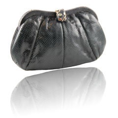 Leiber Black Karung Clutch with Stone Embellished Snail Clasp