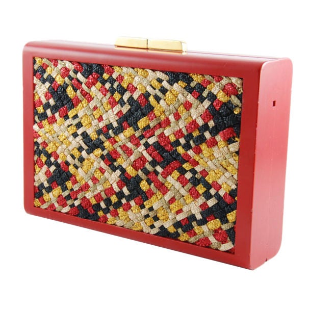 Ferragamo Red Clutch with Wood Frame
