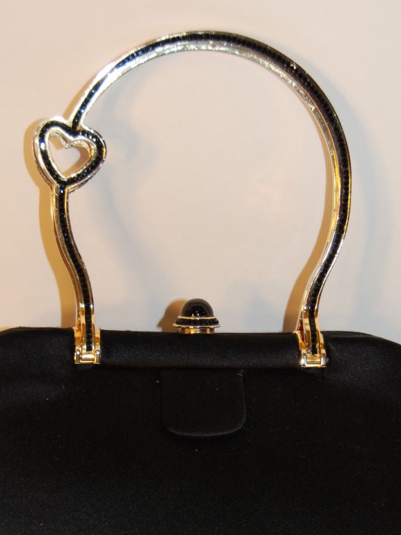 Black Satin & Rhinestone Handled Evening Bag