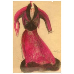 Charles James Original Pastel Fashion Illustration