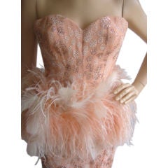 Victor Costa 1980's Sexy Flocked Feather Strapless Dress 2-4
