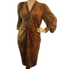 LEONARD Paris Vintage Leopard Silk Jersey Poet Sleeve Dress