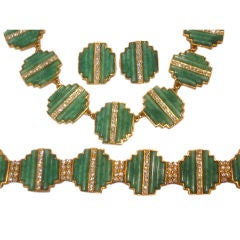 R. Serbin 1980's Deco inspired Jade necklace set