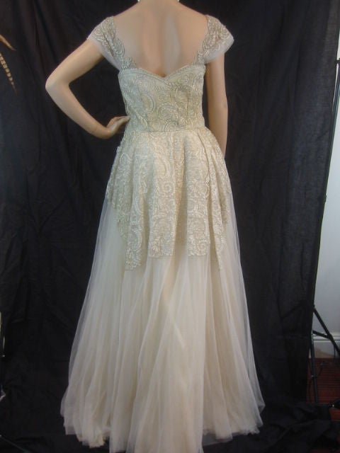 Pierre Balmain Couture 50's Vintage Lace Wedding Gown Sz 1