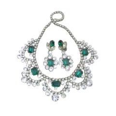 Retro 1950s Swarovski Crystal Necklace Chandelier Earrings Set