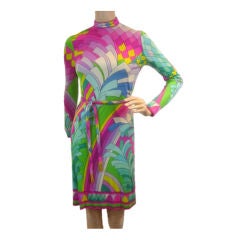 LEONARD Vintage Colorful 1960's Print Jersey Dress S-M