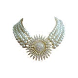 Retro 1980's Starburst Crystal and Pearl Necklace R. Serbin