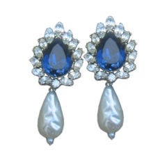 Vintage RICHARD SERBIN Fabulous Swarovski Crystal & Pearl Clip Earrings