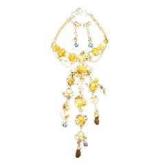 Christian Lacroix Retro Crystal Jeweled Bib Necklace & Earring