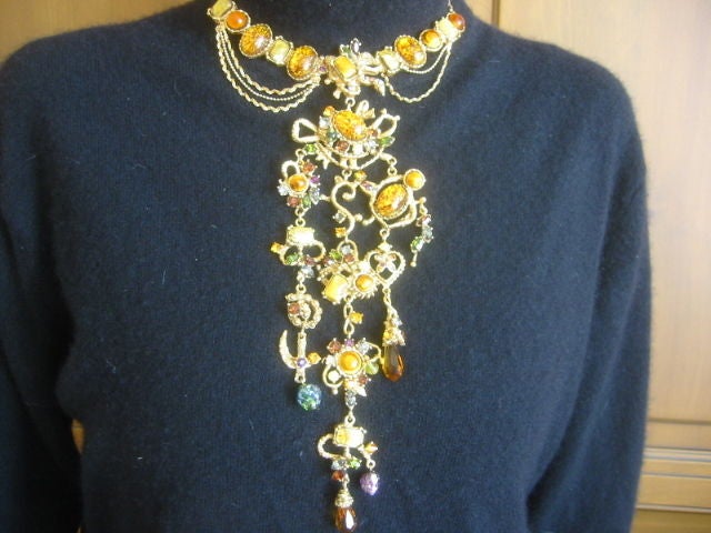 Women's Christian Lacroix Vintage Crystal Jeweled Bib Necklace & Earring