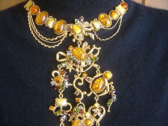 Christian Lacroix Vintage Crystal Jeweled Bib Necklace & Earring 1