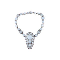 Vintage 20's Glass Moonstone Cabachon Brooch Pendant Necklace