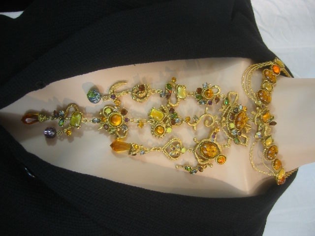 Christian Lacroix Vintage Crystal Jeweled Bib Necklace & Earring 3
