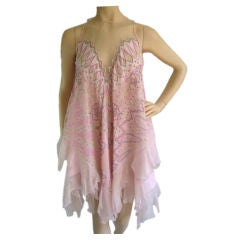 ZANDRA RHODES Vintage Pink Silk Ruffled Minidress Sz 6
