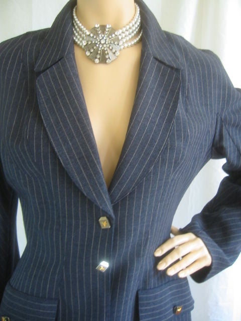 Women's THIERRY MUGLER Pin Stripe Skirt Suit Sz 4-6 (38 fr)